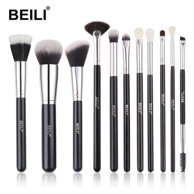 BEILI Goat Makeup Brush Set Eyeshadow Makeup Brushes Professional Foundation Blending Eyebrow Fan Blush  pinceaux de maquillage