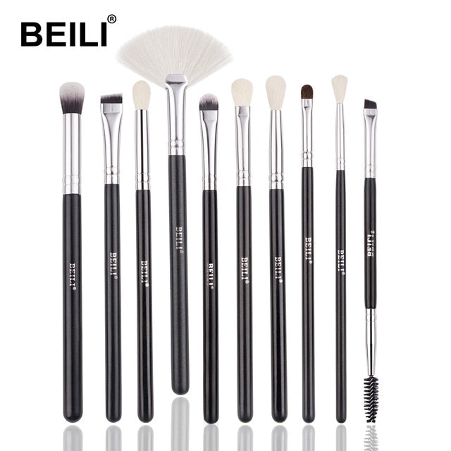 BEILI Goat Makeup Brush Set Eyeshadow Makeup Brushes Professional Foundation Blending Eyebrow Fan Blush  pinceaux de maquillage