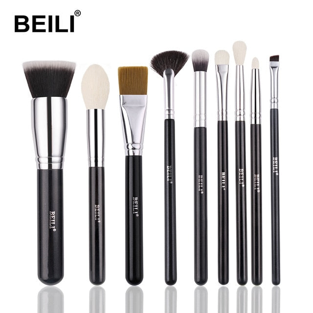 BEILI Goat Makeup Brush Set Eyeshadow Makeup Brushes Professional Foundation Blending Eyebrow Fan Blush  pinceaux de maquillage