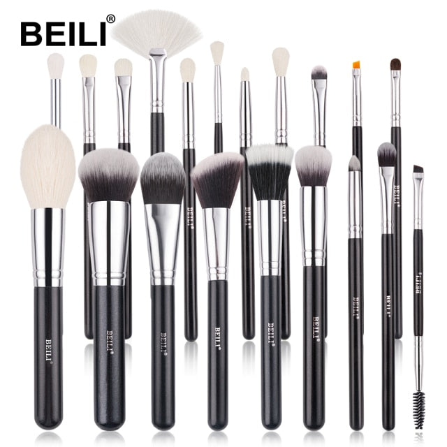 BEILI Goat Makeup Brush Set Eyeshadow Makeup Brushes Professional Foundation Blending Eyebrow Fan Blush  pinceaux de maquillage