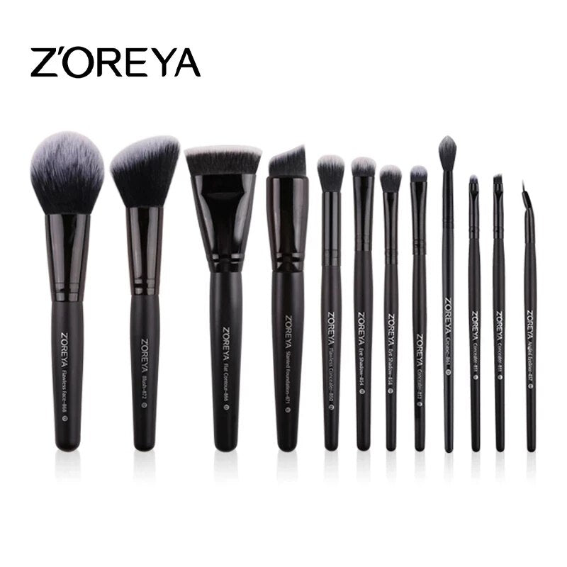 ZOREYA Luxury Black Pro Makeup Brushes Set Face Cosmetic Foundation Powder Blusher Eyeshadow Make Up Brush Tool maquillage femme